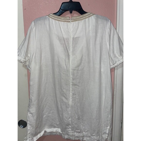 Michael Kors Womens size 16 Linen Embroidered Peasant Short Sleeve Blouse Top - Picture 6 of 11